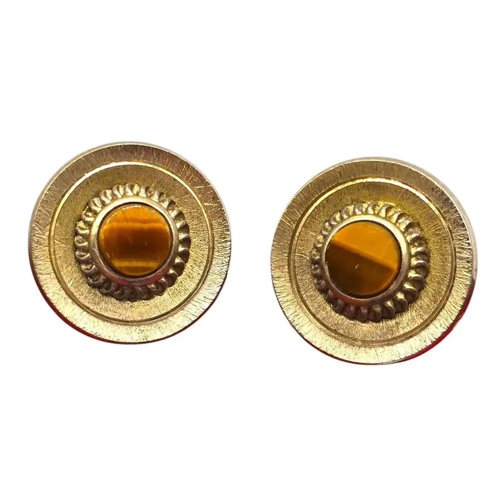 Vintage Dante Cufflinks Tigers Eye MCM Folding Toggle Gold Tone SKU 3439